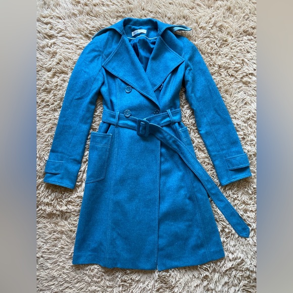 Susana Monaco lambs wool blue trench coat belted - Picture 1 of 5